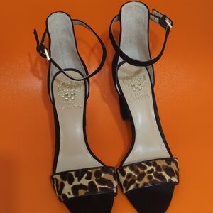 Vince Camuto Black and Tan Heels with Ankle Strap